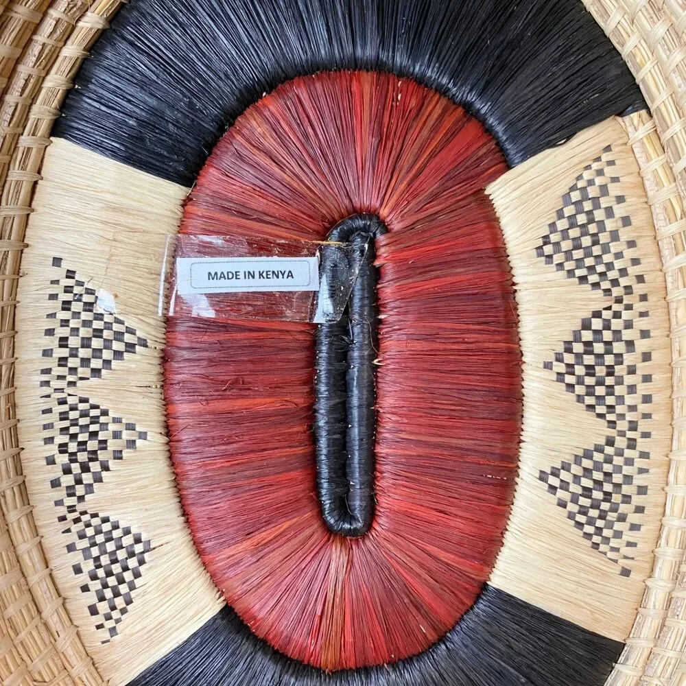 Handmade Kenyan Woven Sisal Basket 11x13 Oval Geometric Boho Bread Bowl Wall Art